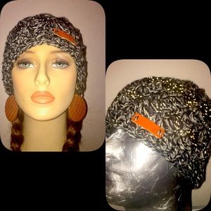 unisex stripe  reflective adult crochet beanie